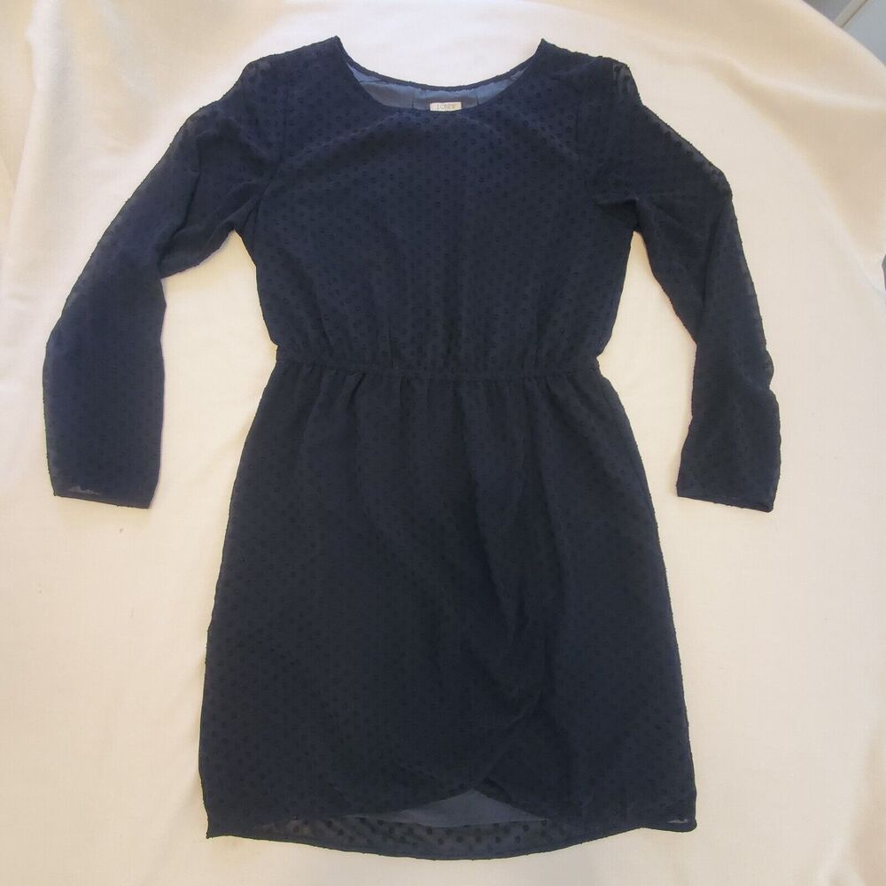 J Crew Womens Sz S Sheer Clip Dot Black Dress Lined Wrap Front
